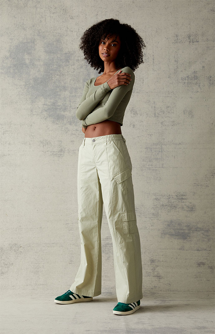 Pacsun Green Low Rise Cargo Puddle Pants | PacSun