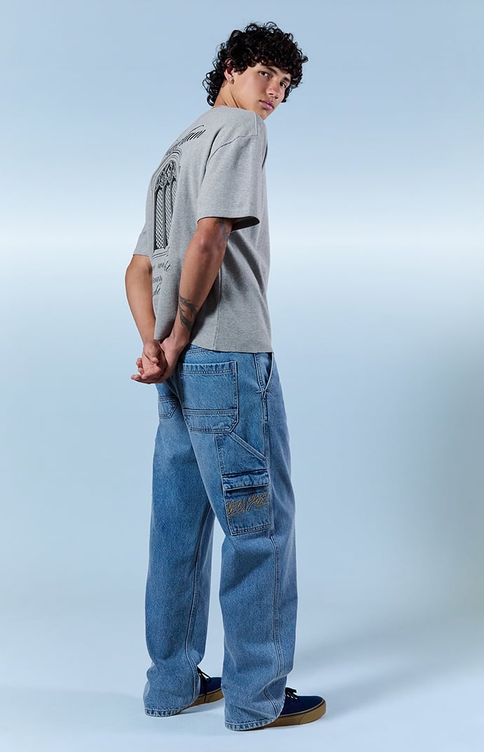 Pacsun Dylan Baggy Jeans NY Embroidered Carpenter Medium Blue | Pacsun