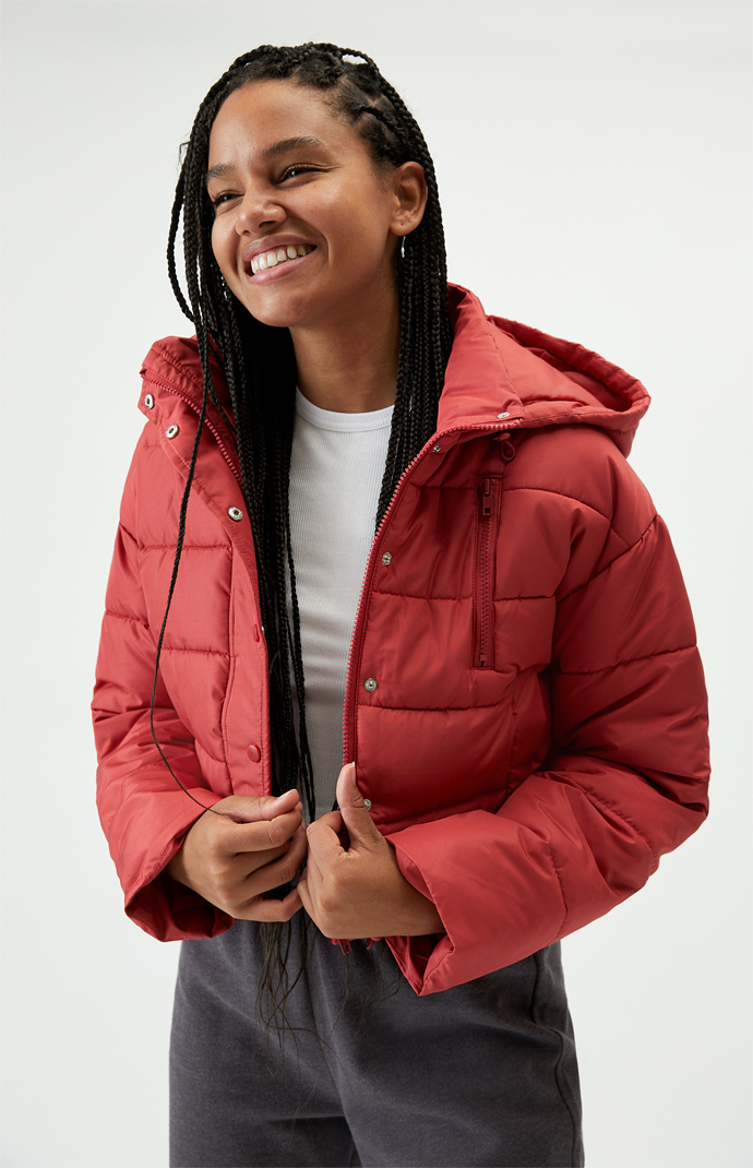 La hearts black hooded puffer jacket Clearance