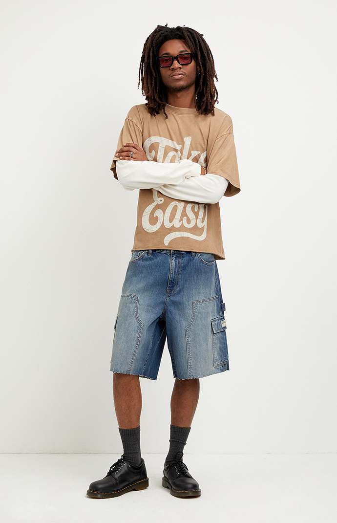 Pacsun Parker Baggy Jean Shorts Cargo Carpenter Medium Blue | Pacsun