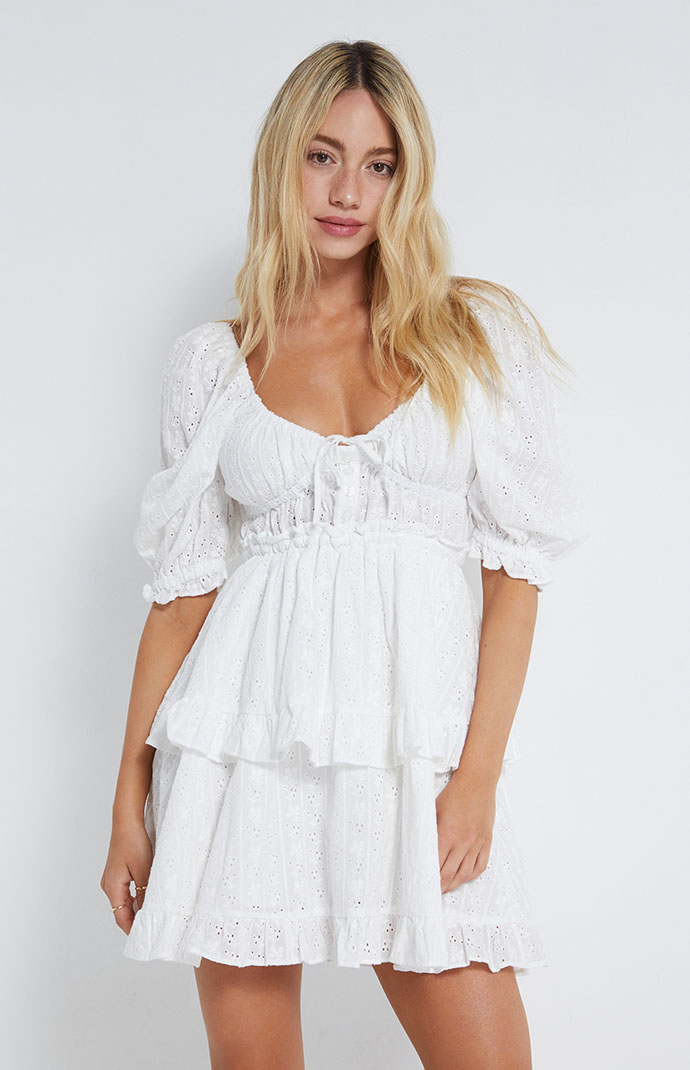 WEWOREWHAT Puff Sleeve Eyelet Mini Dress | Pacsun