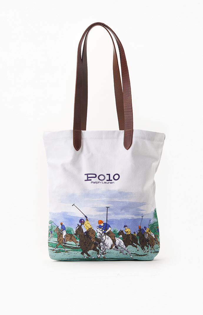 Ralph Lauren Polo Pony Canvas White / Silver Tote Shopper Beach Bag Medium