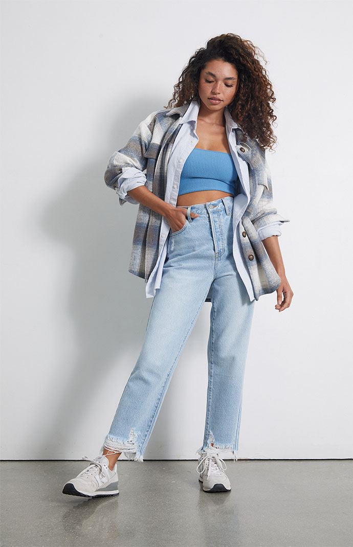 PacSun Eco Light Blue Ripped High Waisted Straight Leg Jeans | PacSun