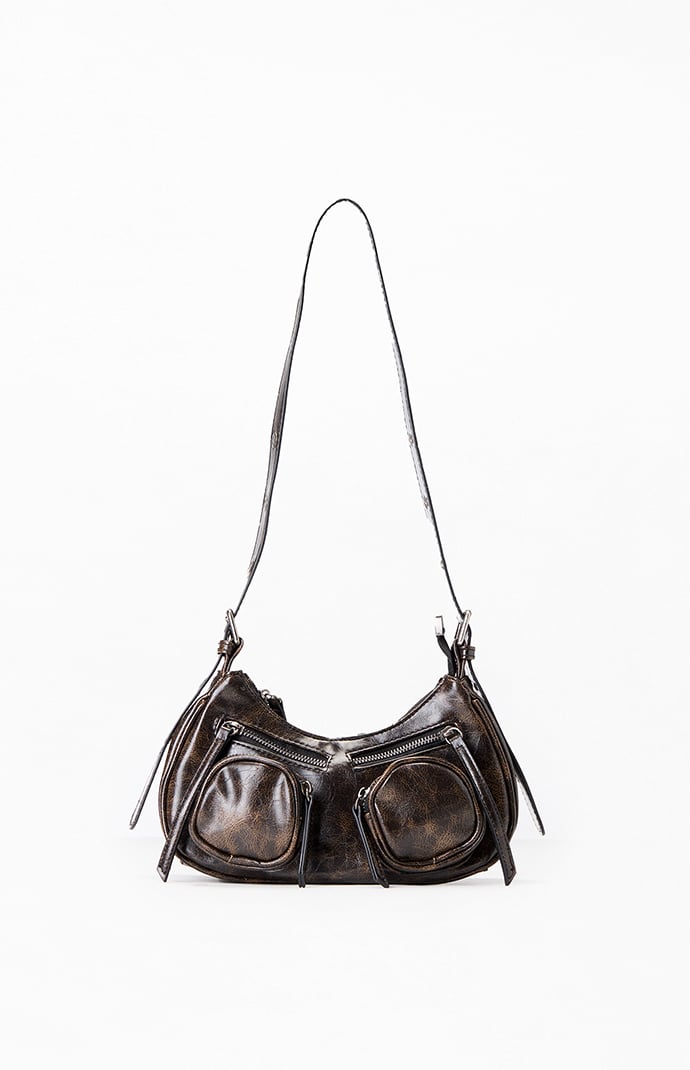 Pacsun Faux Leather Distressed Double Pocket Shoulder Bag