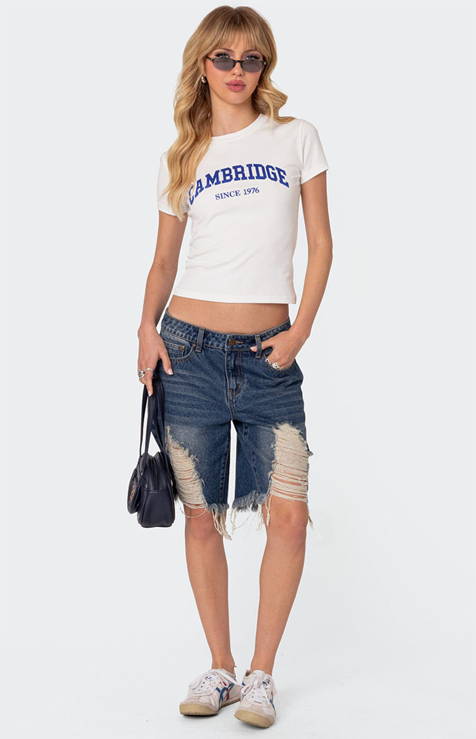 Edikted Distressed Denim Bermuda Shorts | PacSun