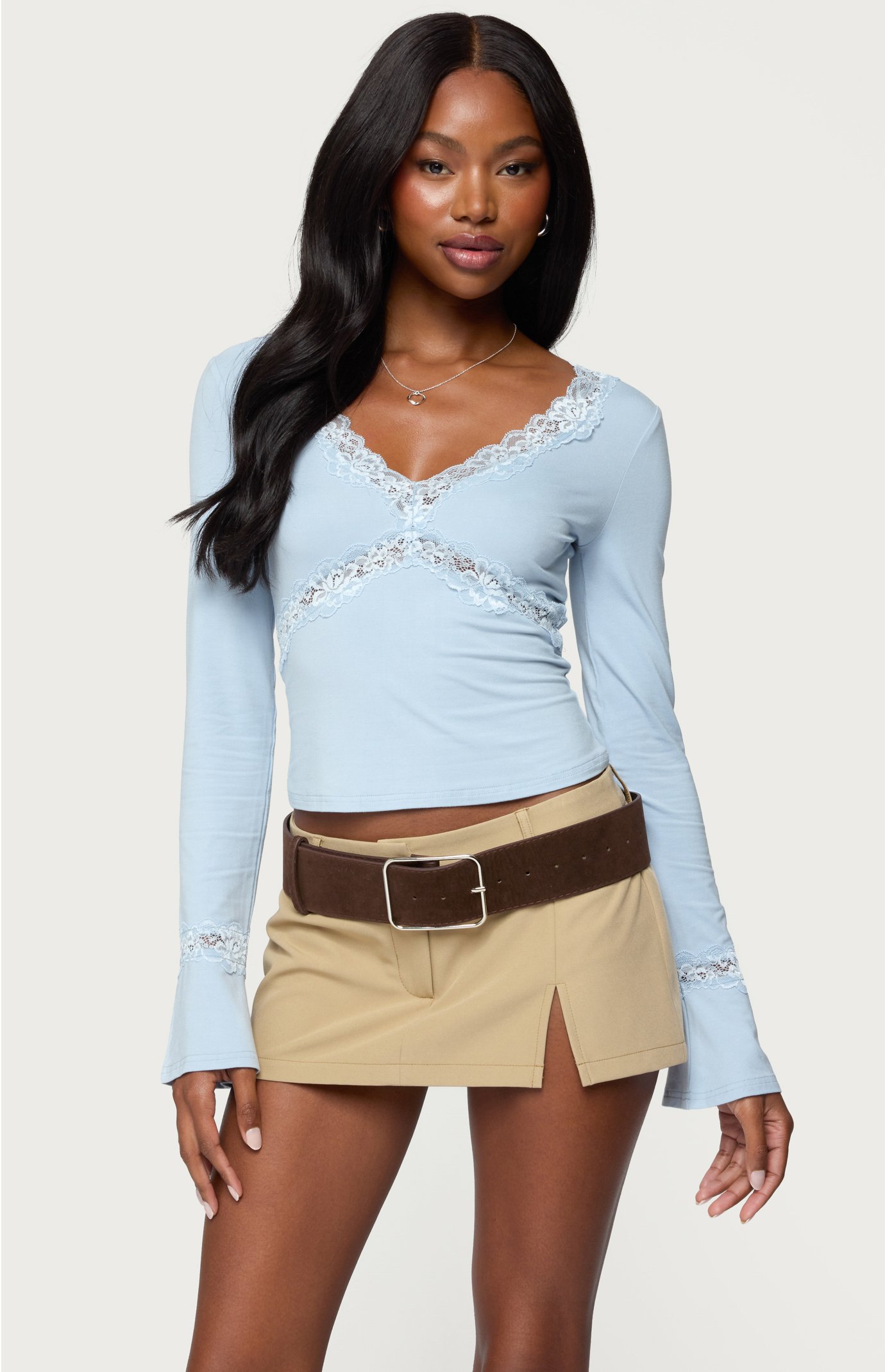Edikted Mathilda Lacey Bell Sleeve Top | Pacsun