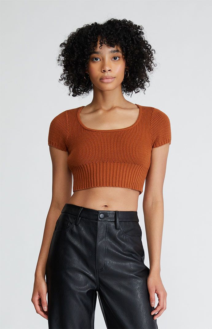 Kendall \u0026 Kylie Women's Mia Cropped Sweater T-Shirt in Caramel - Size Xs