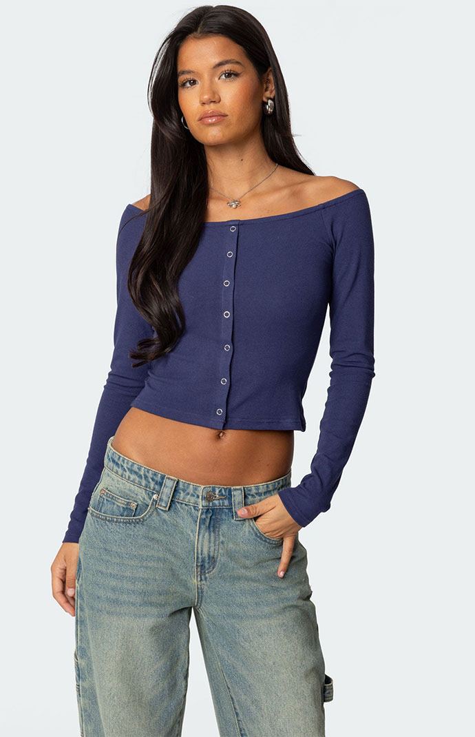 Edikted Off Shoulder Button Up Top | PacSun