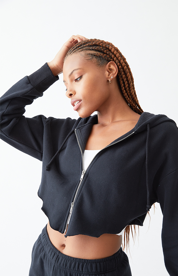 Graphic raw clearance cut hoodie