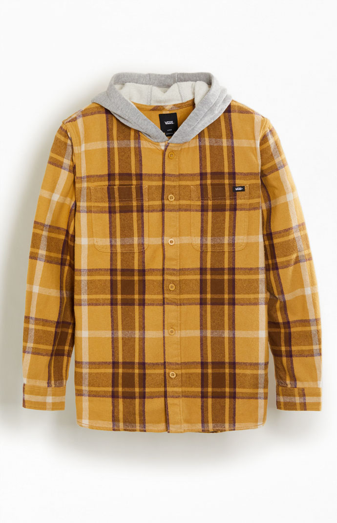 Pacsun plaid mix hooded long sleeve button up shirt discount