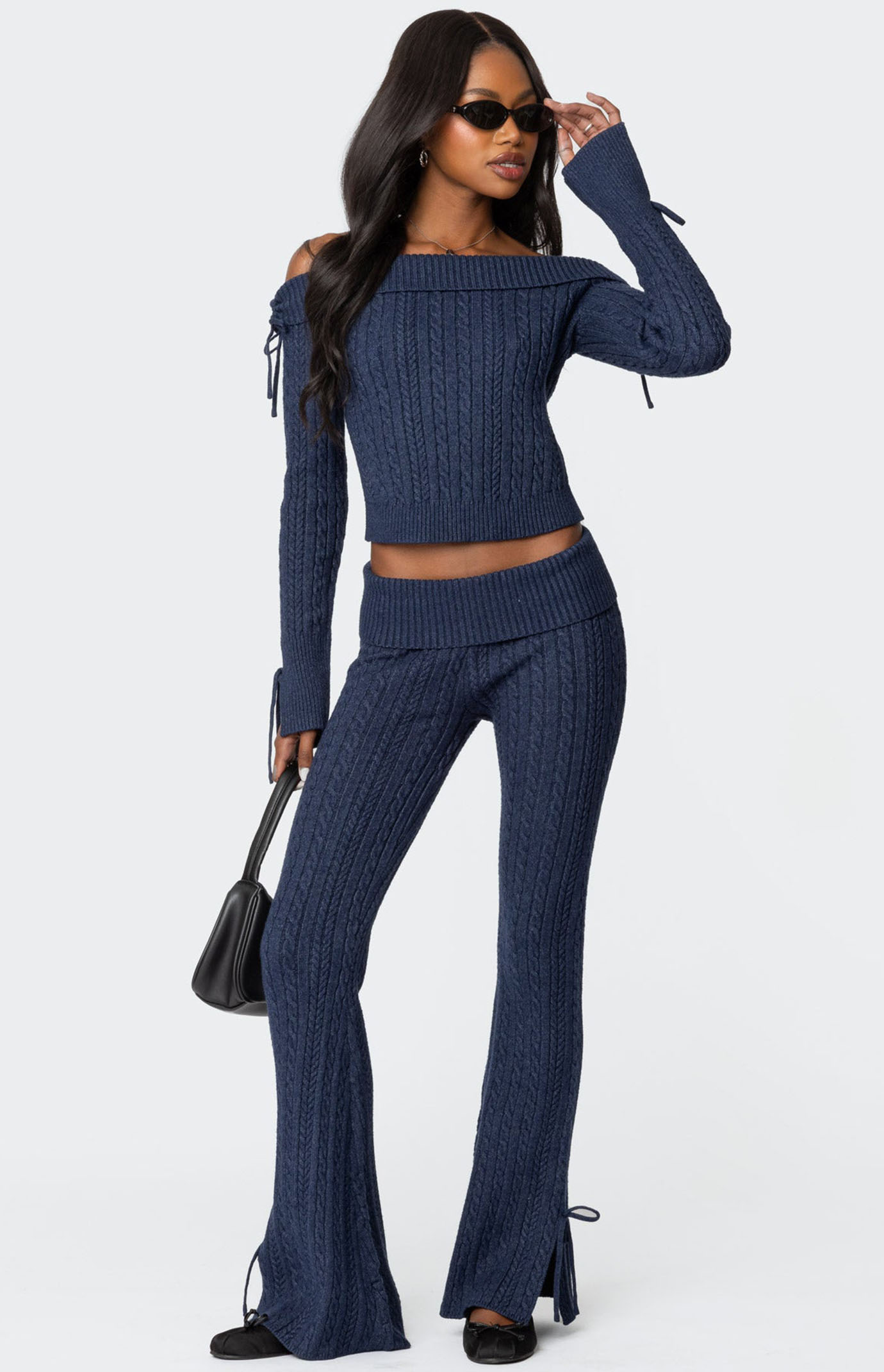 Edikted Chase Fold Over Cable Knit Pants | PacSun