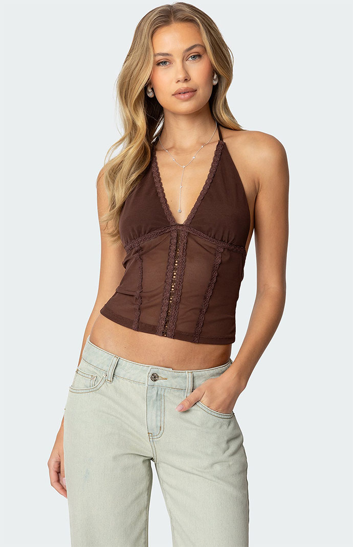 Edikted Lucie Lacey Mesh Halter Top | PacSun