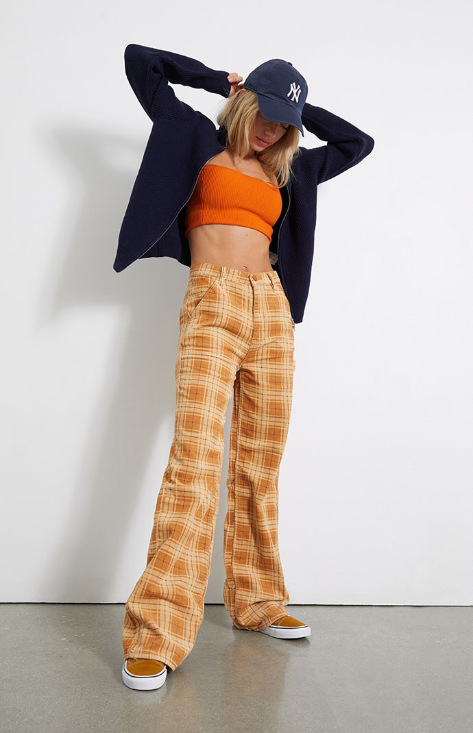 PacSun Eco Plaid Corduroy Ultra High Waisted Flare Pants PacSun