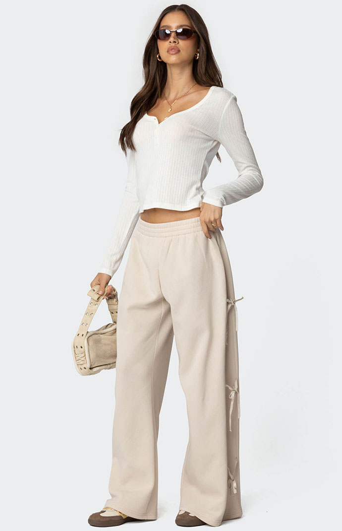 Edikted Claudette Baggy Ribbon Sweatpants | Pacsun