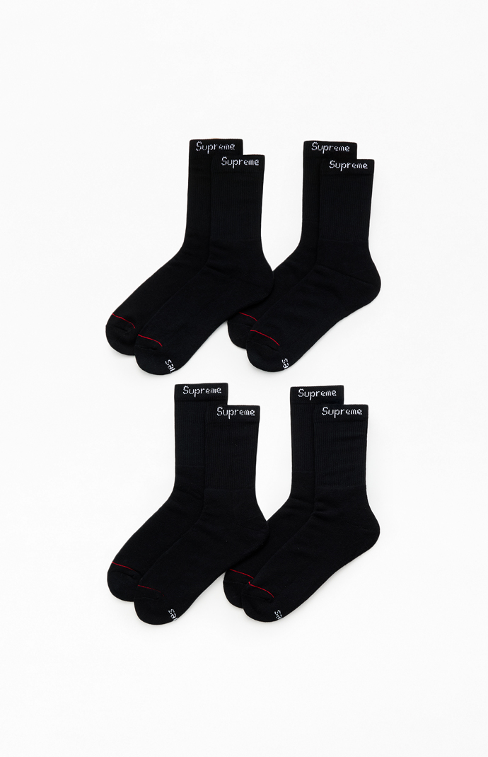 Supreme x Hanes 4 Pack Black Crew Socks | PacSun