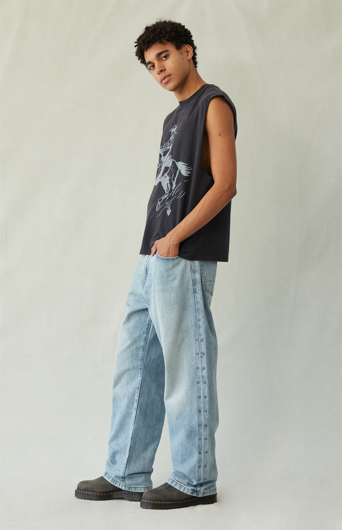 Pacsun Dylan Baggy Jeans Studded Medium Blue | Pacsun