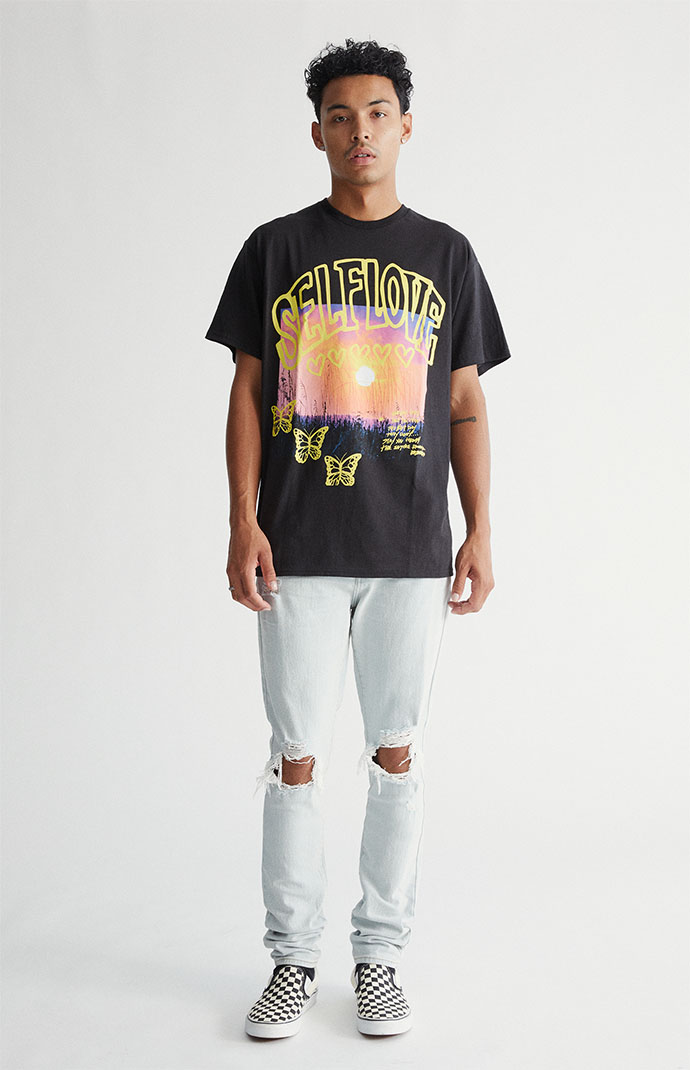 Pacsun stacked skinny side shop stripe zip black jeans