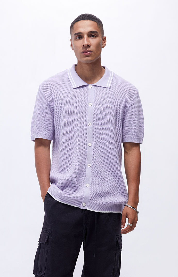 Pacsun Lavender Open Knit Button Up Shirt | PacSun