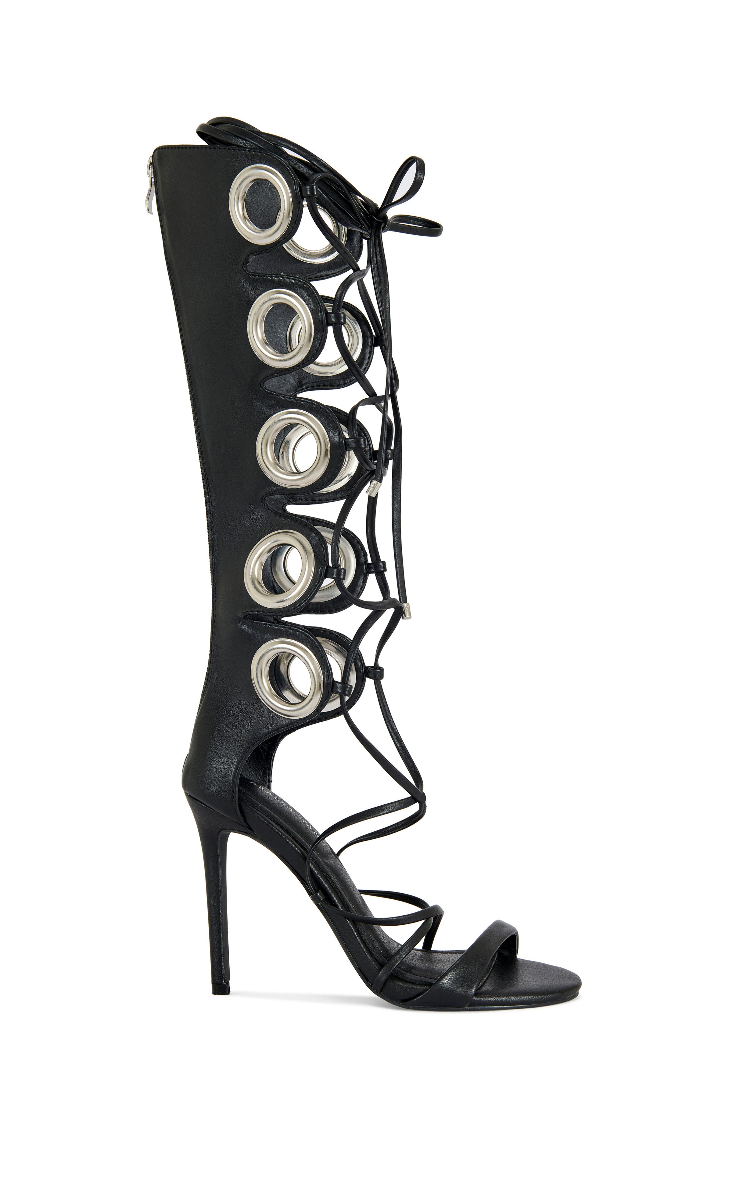 AZALEA WANG Women's Agathon Black Stiletto Gladiator Sandal Boots