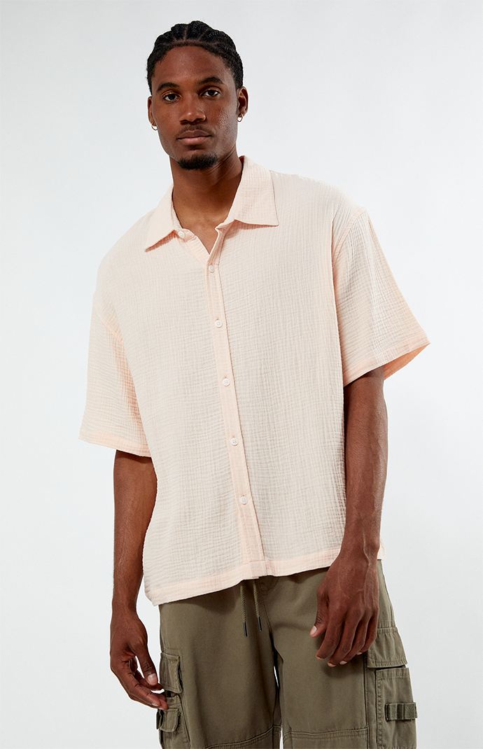 Pacsun Pink Cropped Boxy Gauze Camp Shirt | Pacsun