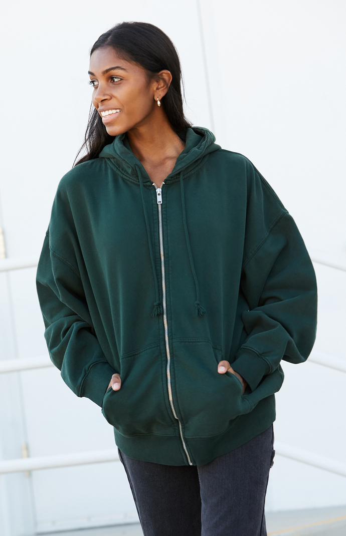 Forest green zip sales up hoodie womens