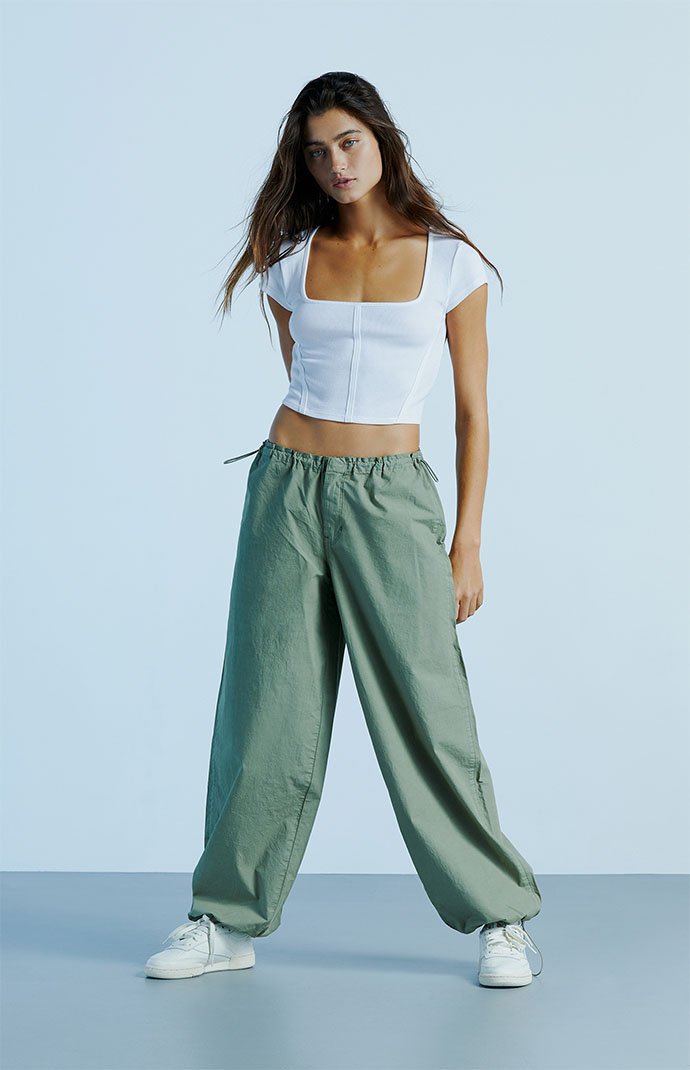 Pacsun Green Low Rise Parachute Pants | PacSun