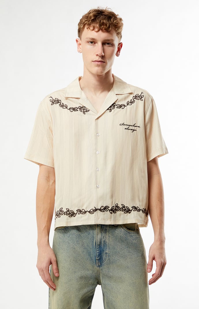 Pacsun Tan Somewhere Always Striped Camp Shirt | Pacsun