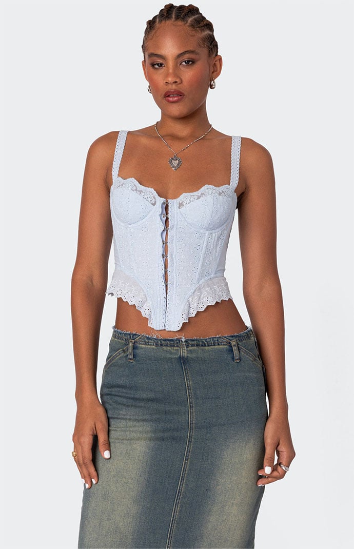 Edikted Women's Ribbon Eyelet Corset available now at