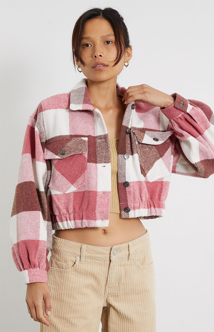 Plaid cropped shacket Clearance