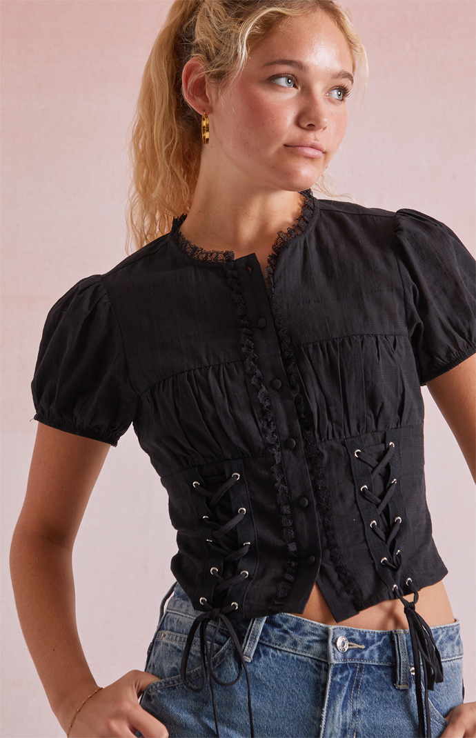 Beverly and Beck Gabbie Lace Up Short Sleeve Top | Pacsun