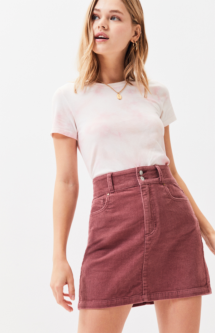 corduroy mini skirt pink