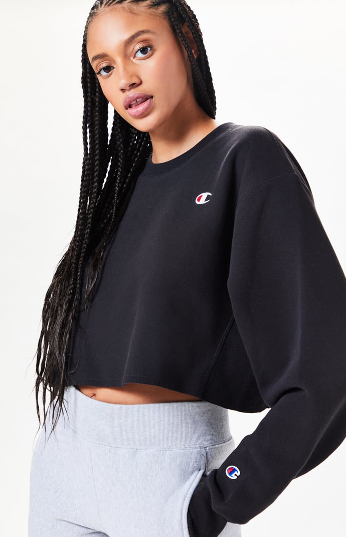 Champion Reverse Weave Black Cropped Sweatshirt, PacSun