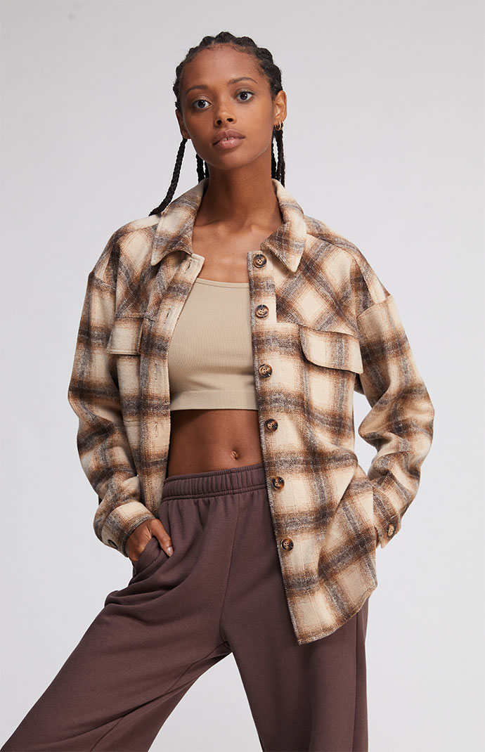Womens brown plaid shacket