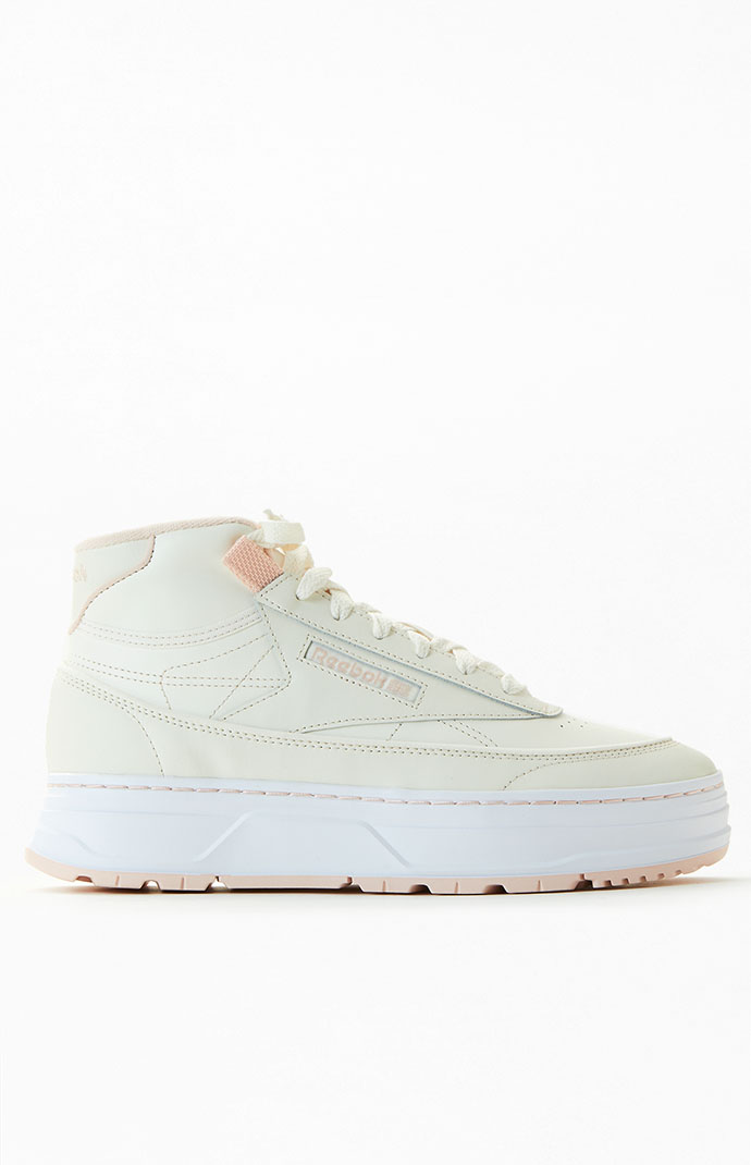 Reebok Women s White Pink Club C Geo Mid Sneakers PacSun
