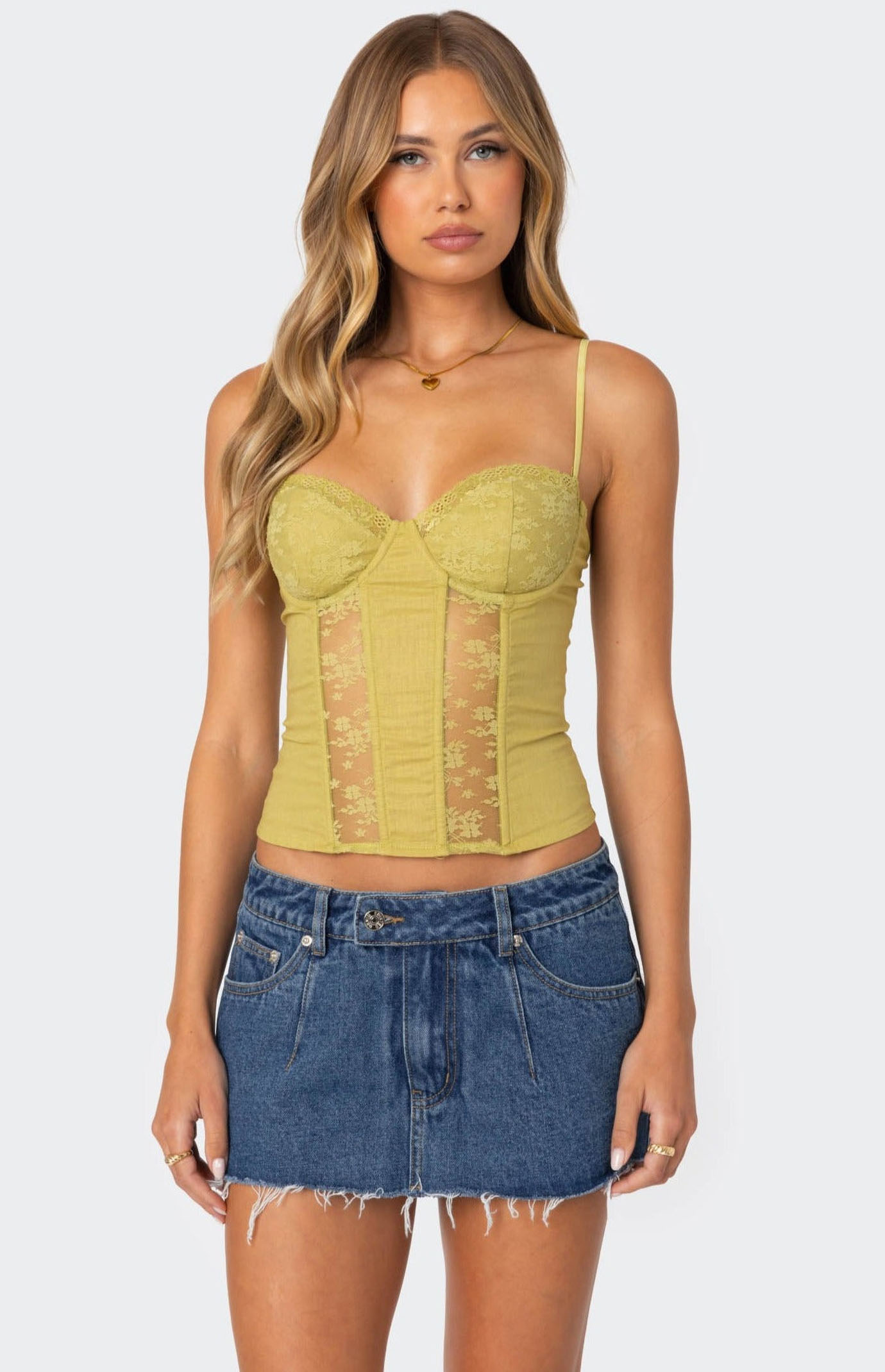 Edikted Avena Linen Look Lacey Corset | PacSun