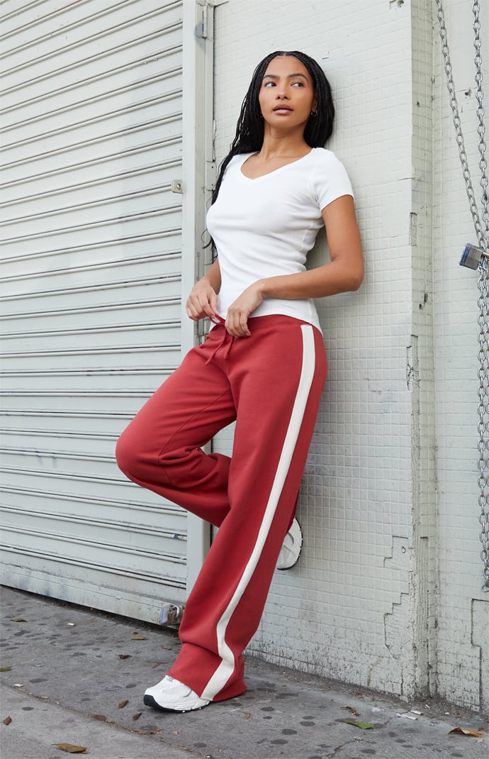 John Galt Red Hilary Side Stripe Soft Yoga Baggy Sweatpants | Pacsun