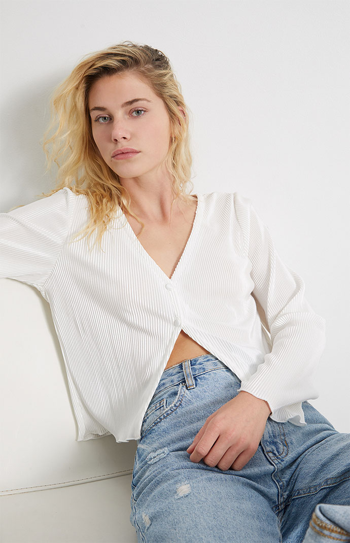 LA Hearts Button Front Long Sleeve Top 