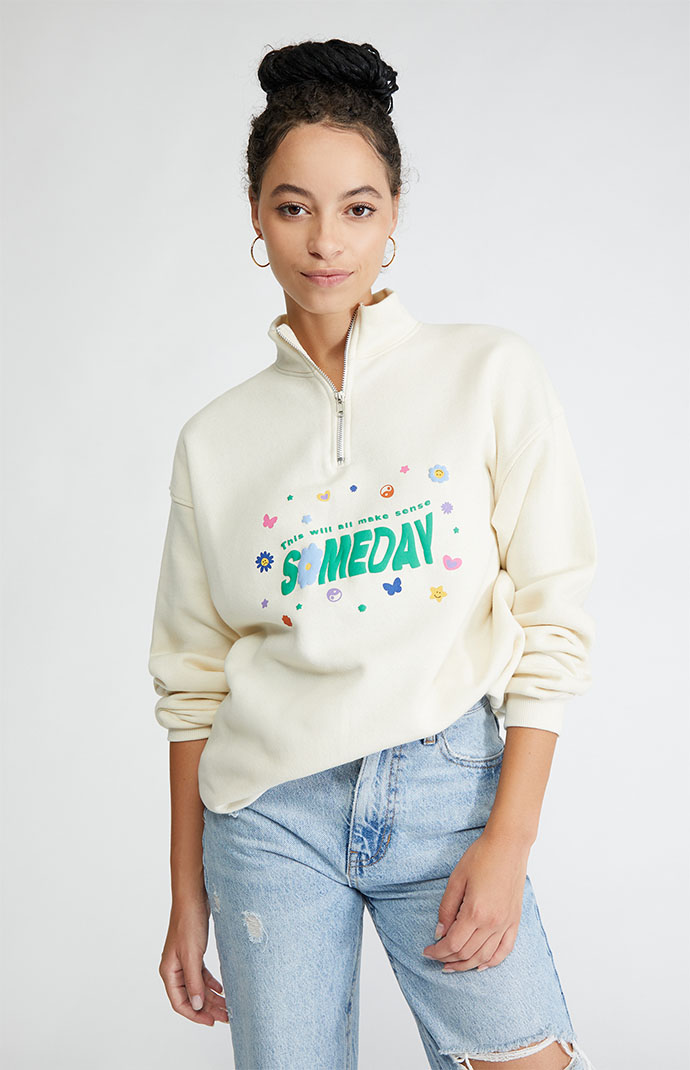 Daisy street relaxed sweatshirt with half zip and flag embroidery online