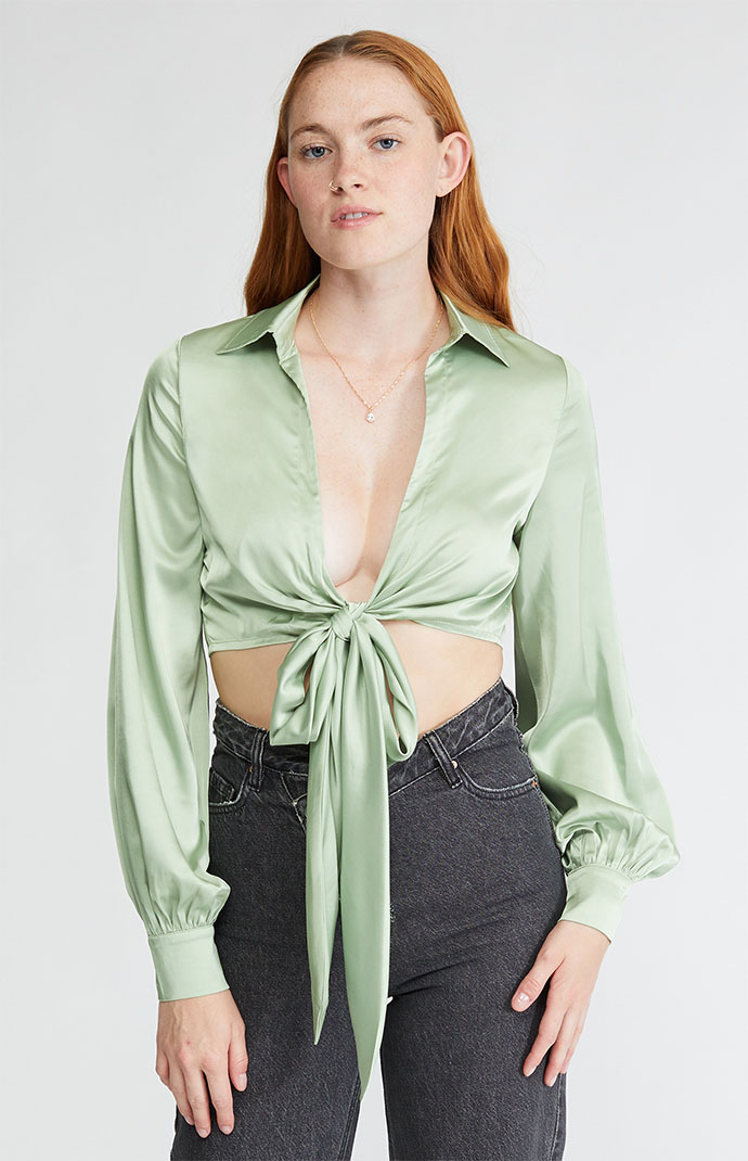 LA Hearts Satin Tie Front Top | PacSun