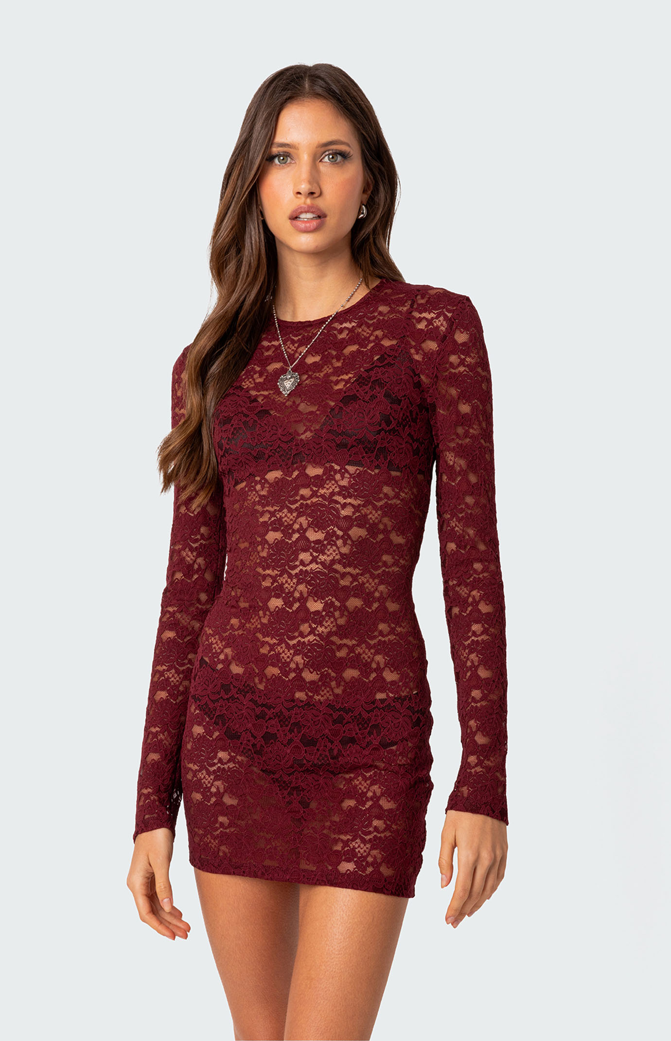 SINOON ■ Rose Lace Sheer Dress sinoon】Same Day Shipping Rose Lace Sheer Dress