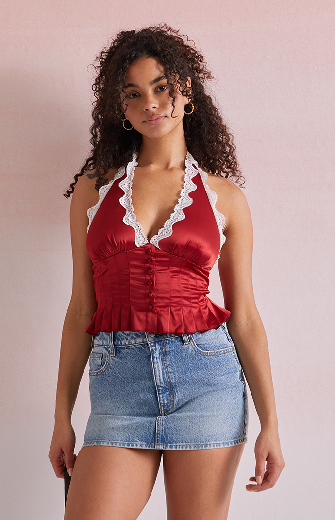 Beverly and Beck Bella Lace Trim Halter Top | Pacsun