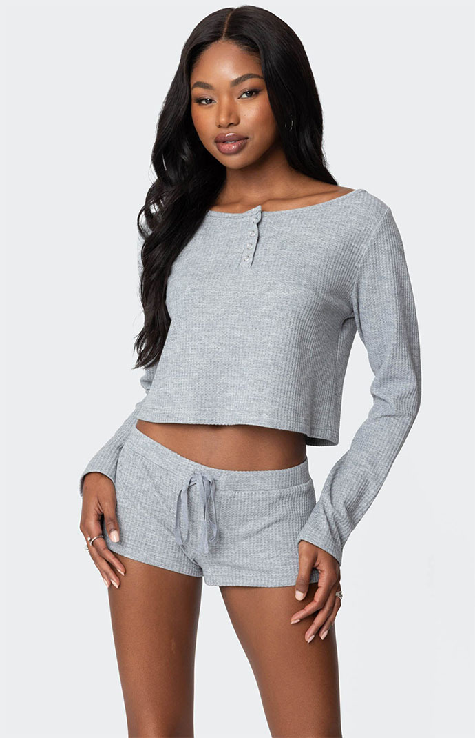 Edikted Teddy Cropped Waffle Top | PacSun