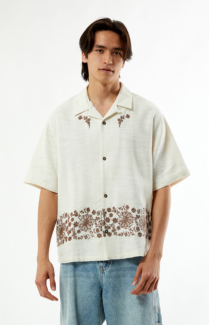 Pacsun Cream Remi Embroidered Oversized Resort Camp Shirt | Pacsun