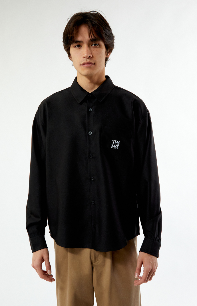 トップス digne button shirt black Men's Cotton shirt with denim collar | Black | Diesel