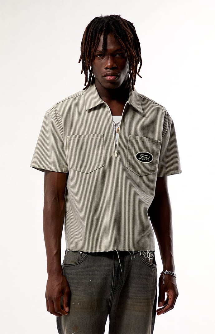 50s MASLAND プルオーバー　フィッシングシャツ FORD Black and Cream Striped Quater Zip Shirt | Pacsun