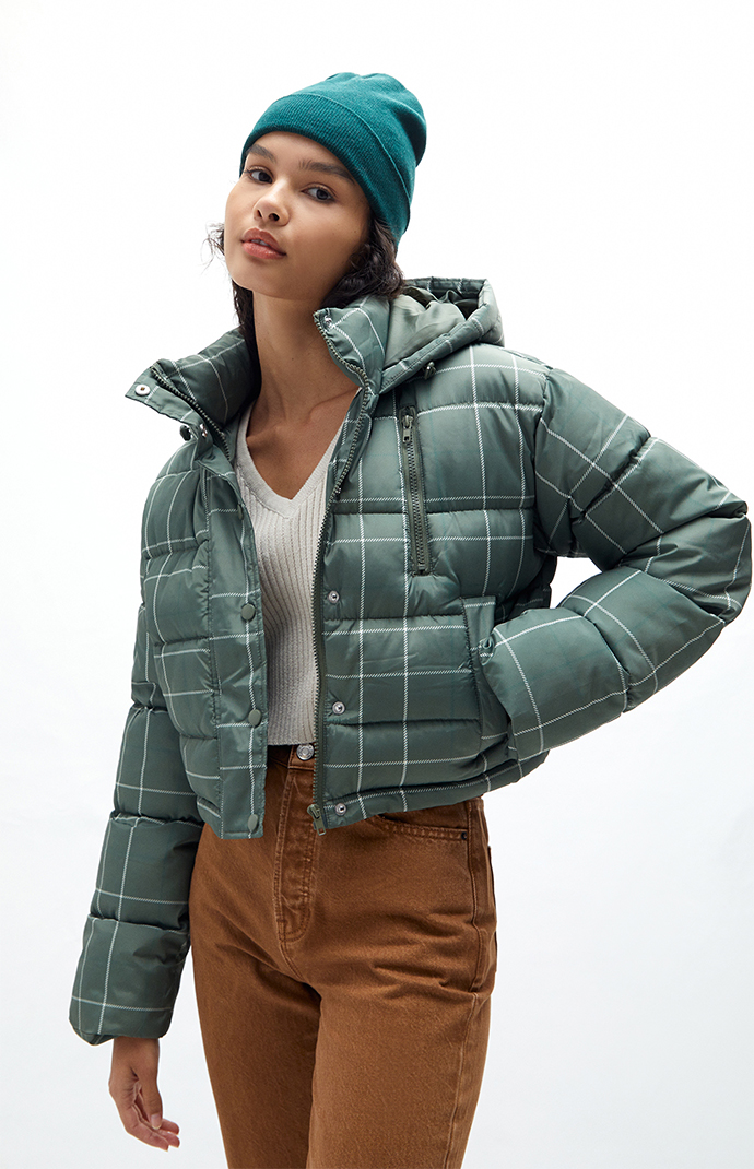 womens plaid puffer jacket