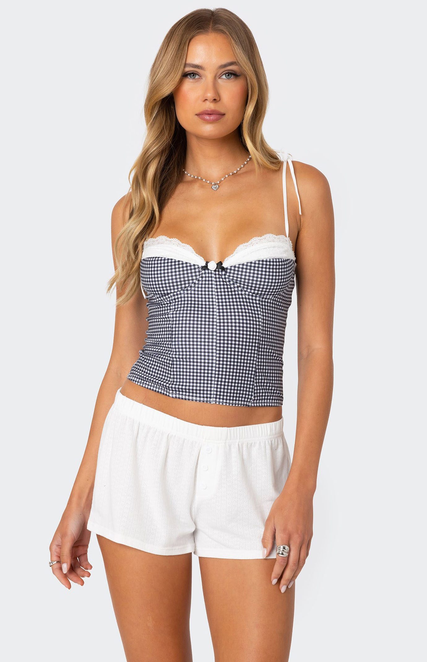 Edikted Peekaboo Lacey Gingham Corset | PacSun