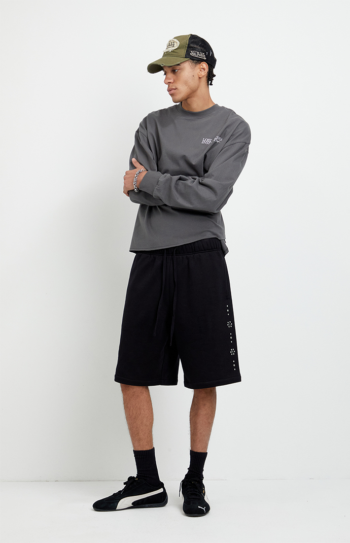 Pacsun Black Studded Fleece Baggy Sweat Shorts | Pacsun