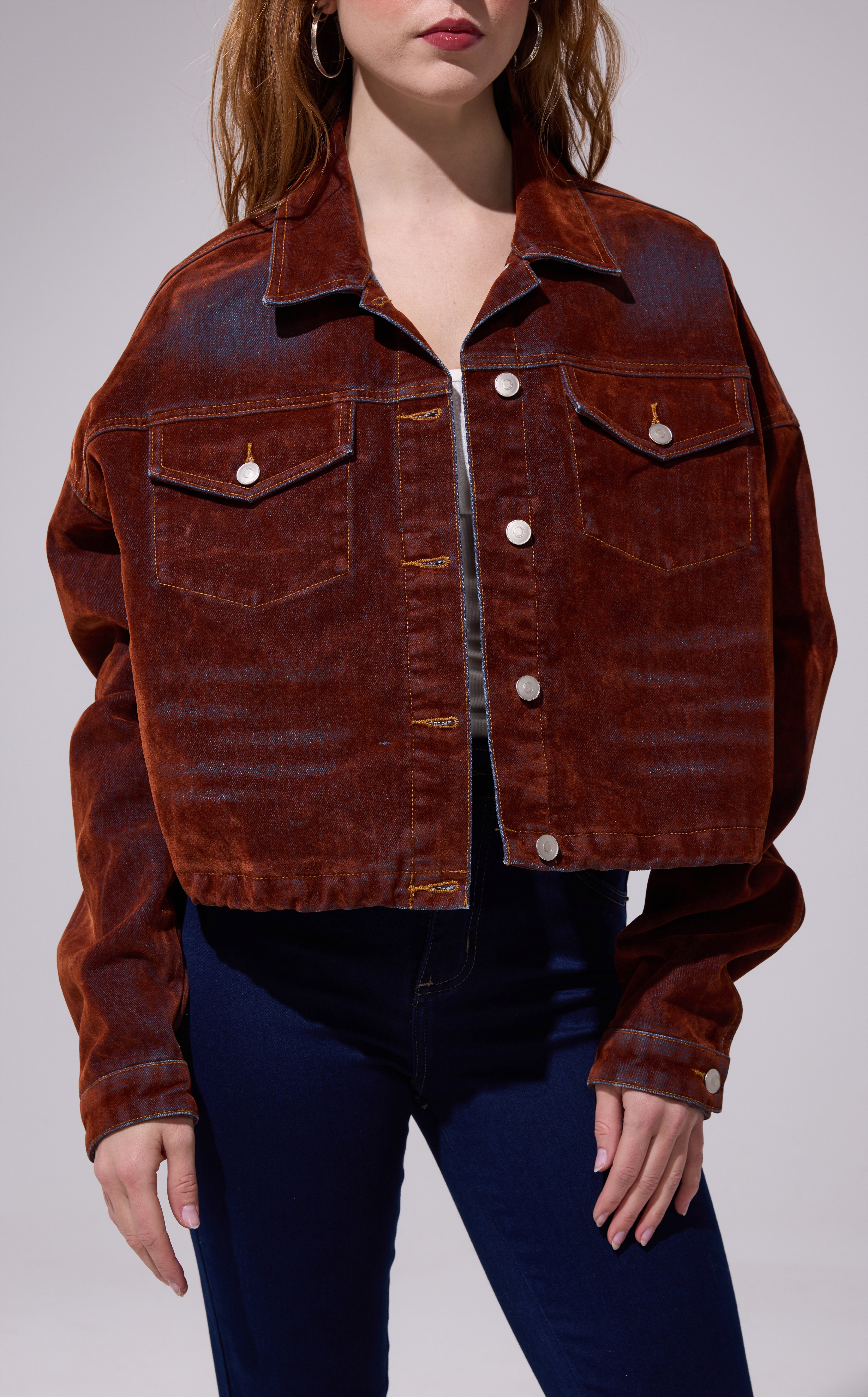 AZALEA WANG Sampson Burnt Orange Velvet Denim Jacket | Pacsun