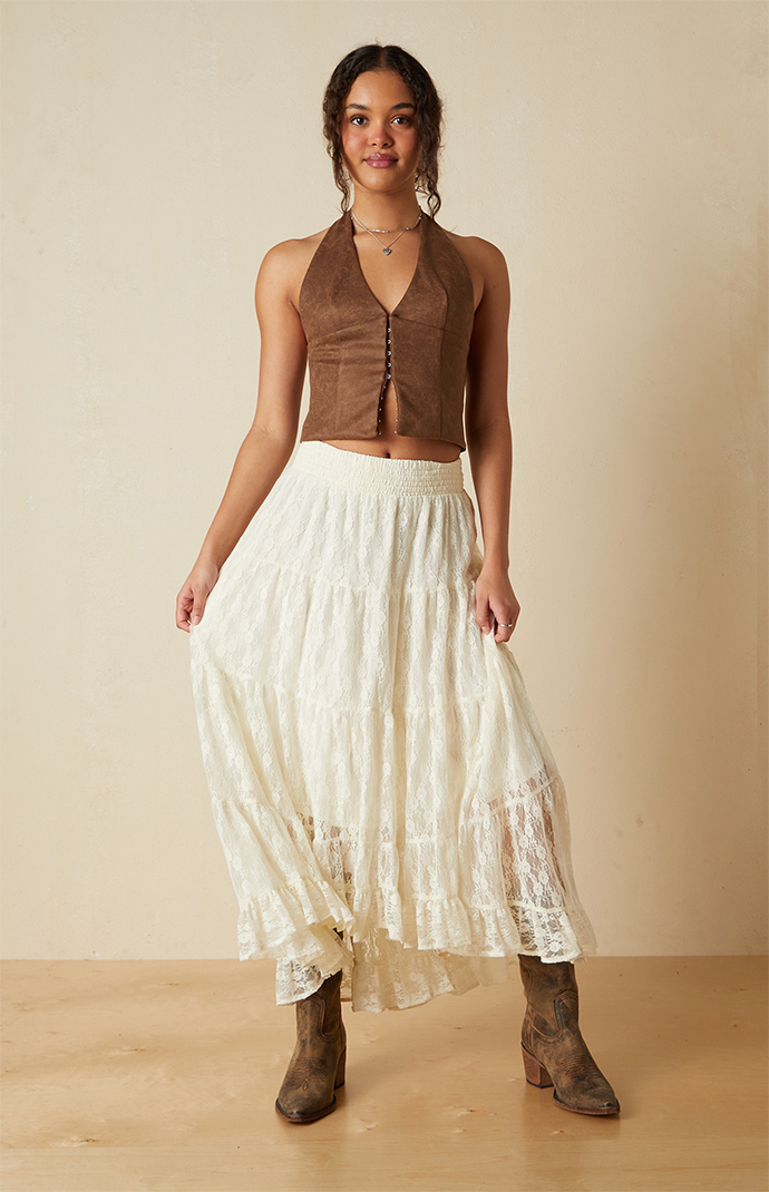 Your Favorite Paisley Faux Suede Hook-And-Eye Halter Top
